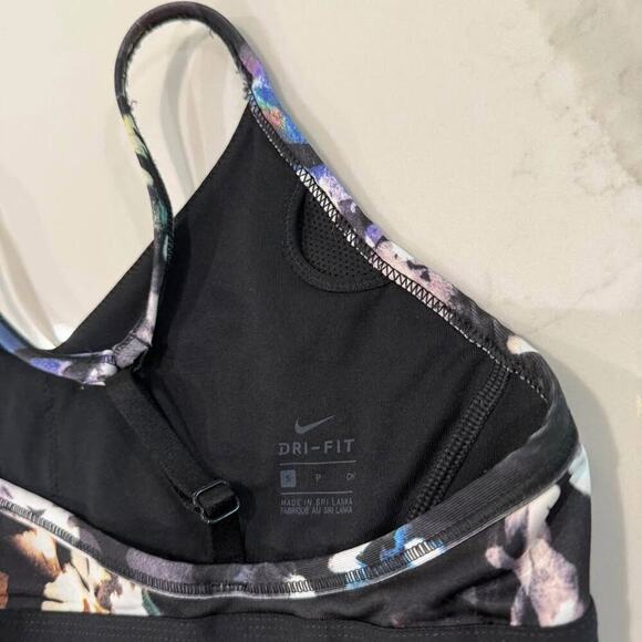 Nike Indy Floral Print DriFit Racerback Low Impact Sports Bra Womens Small Black - Picture 6 of 7